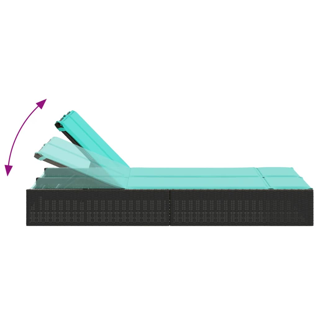 dobbelt liggestol med hynder sort polyrattan