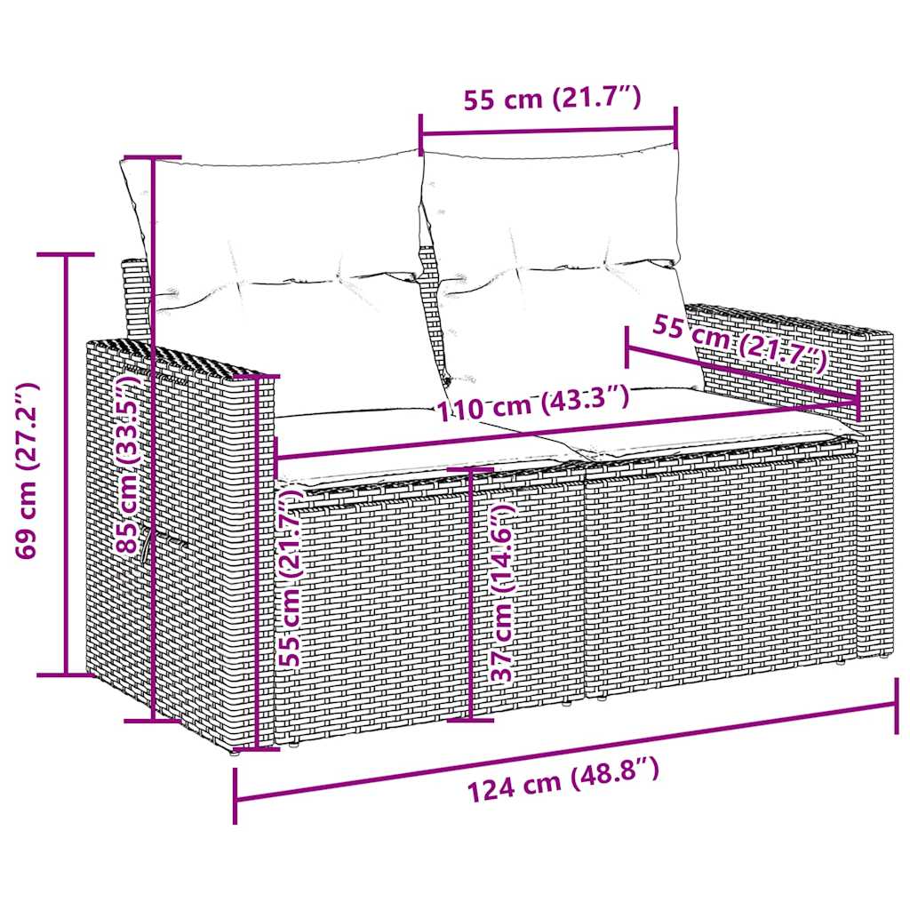 sofasæt til haven 7 dele med hynder polyrattan brun