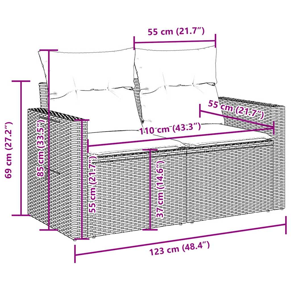sofasæt til haven 9 dele med hynder polyrattan brun