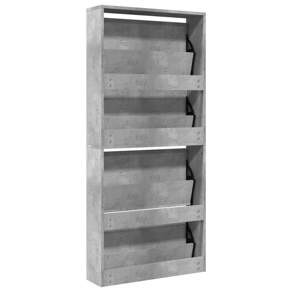 skoskab med spejl og 4 hylder 63x17x134 cm betongrå
