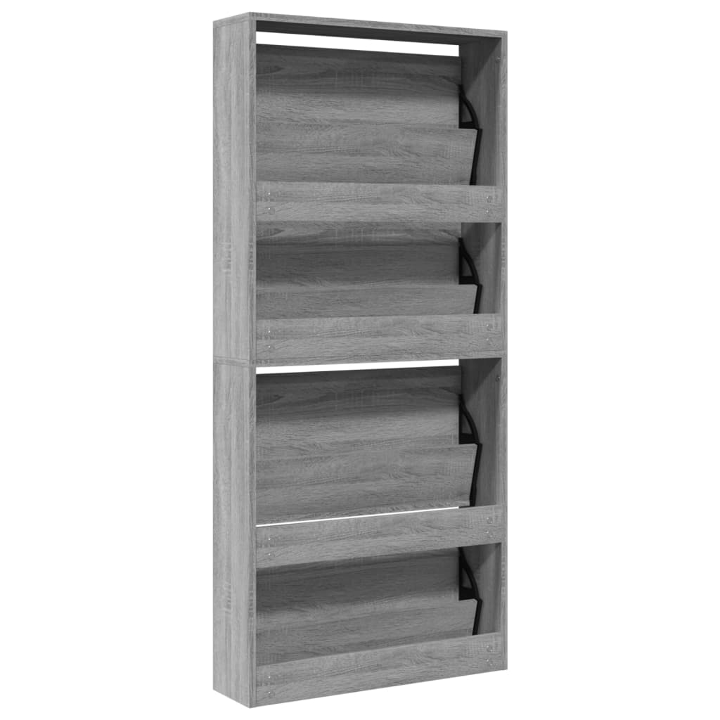 skoskab med spejl og 4 hylder 63x17x134 cm grå sonoma-eg
