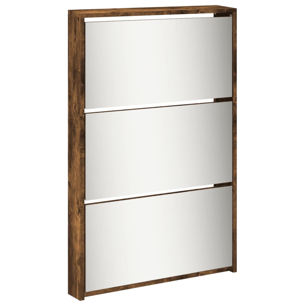 skoskab med spejl og 5 hylder 63x17x169,5 cm røget egetræsfarve