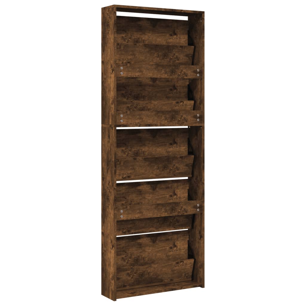 skoskab med spejl og 5 hylder 63x17x169,5 cm røget egetræsfarve