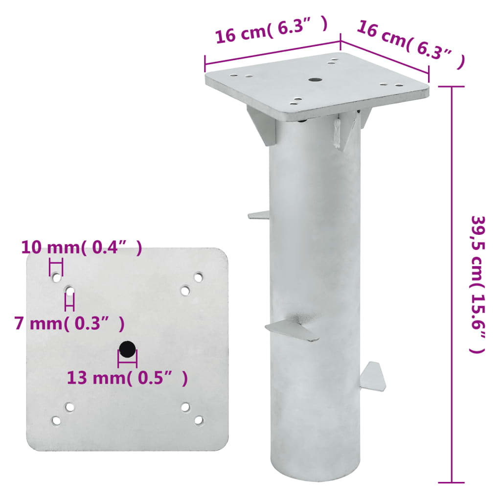 nedgravet parasolbase 16x16x39,5 cm stål sølvfarvet