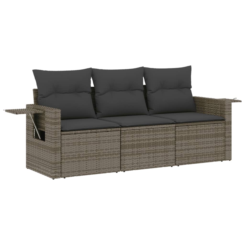 havesofasæt 3 dele med hynder polyrattan grå