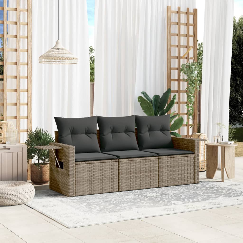havesofasæt 3 dele med hynder polyrattan grå