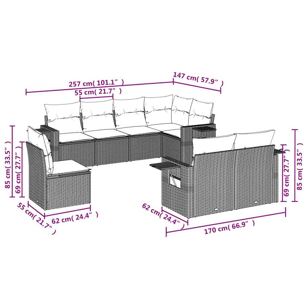 sofasæt til haven 8 dele med hynder polyrattan beige