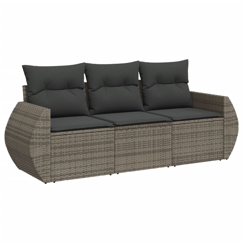 havesofasæt 3 dele med hynder polyrattan grå