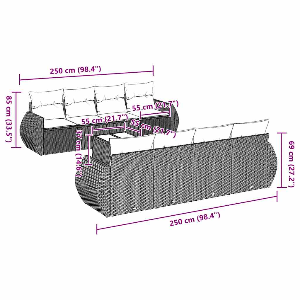 sofasæt til haven 9 dele med hynder polyrattan lysegrå