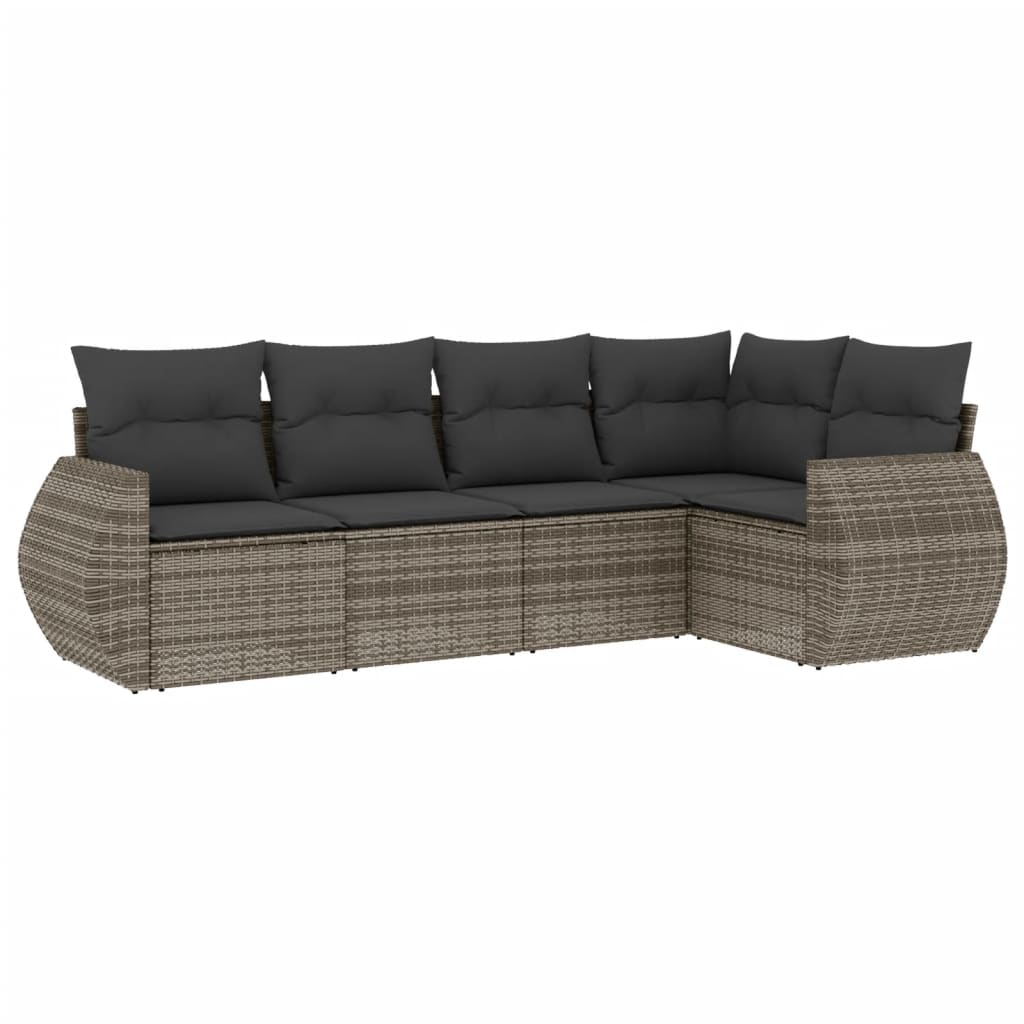 sofasæt 5 dele med hynder polyrattan grå