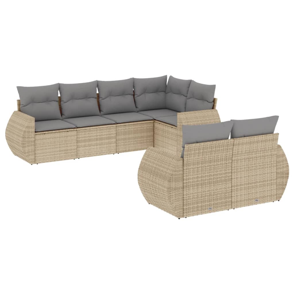 sofasæt til haven 7 dele med hynder polyrattan beige