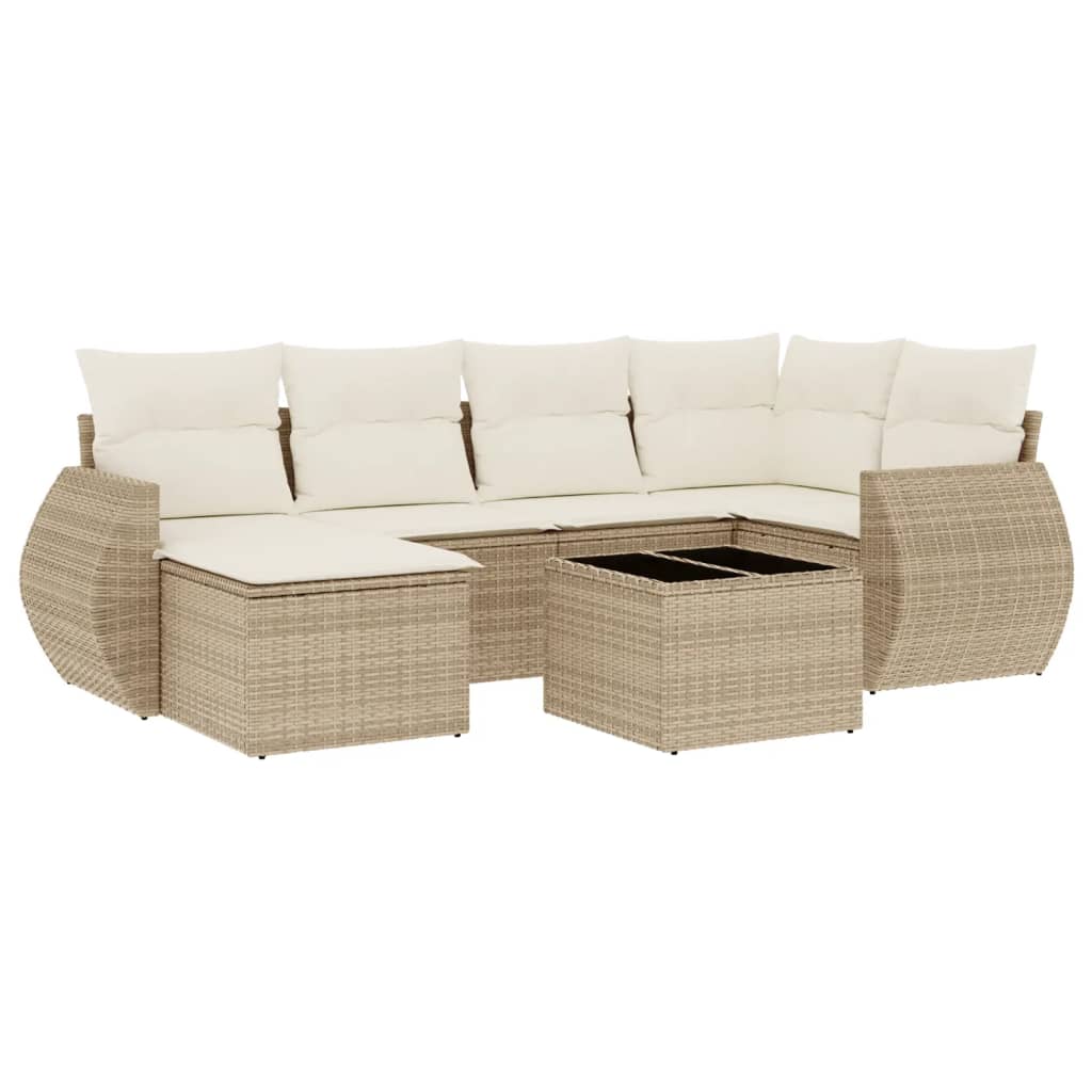 sofasæt til haven 7 dele med hynder polyrattan beige