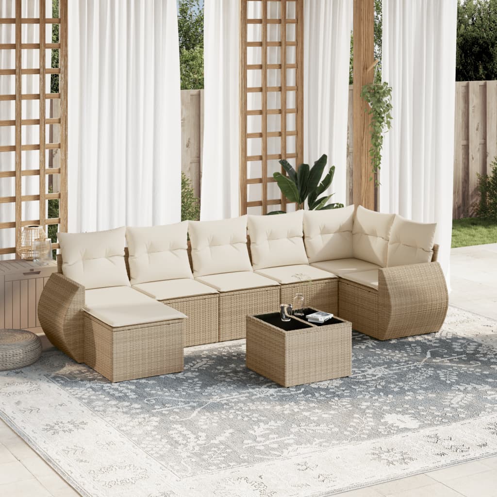 sofasæt til haven 8 dele med hynder polyrattan beige