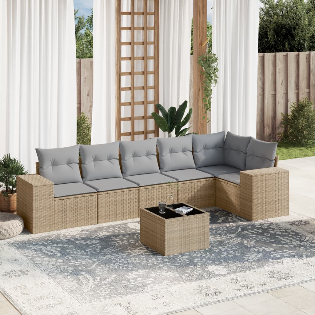 sofasæt til haven 7 dele med hynder polyrattan beige
