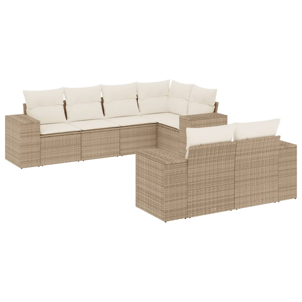 sofasæt til haven 7 dele med hynder polyrattan beige
