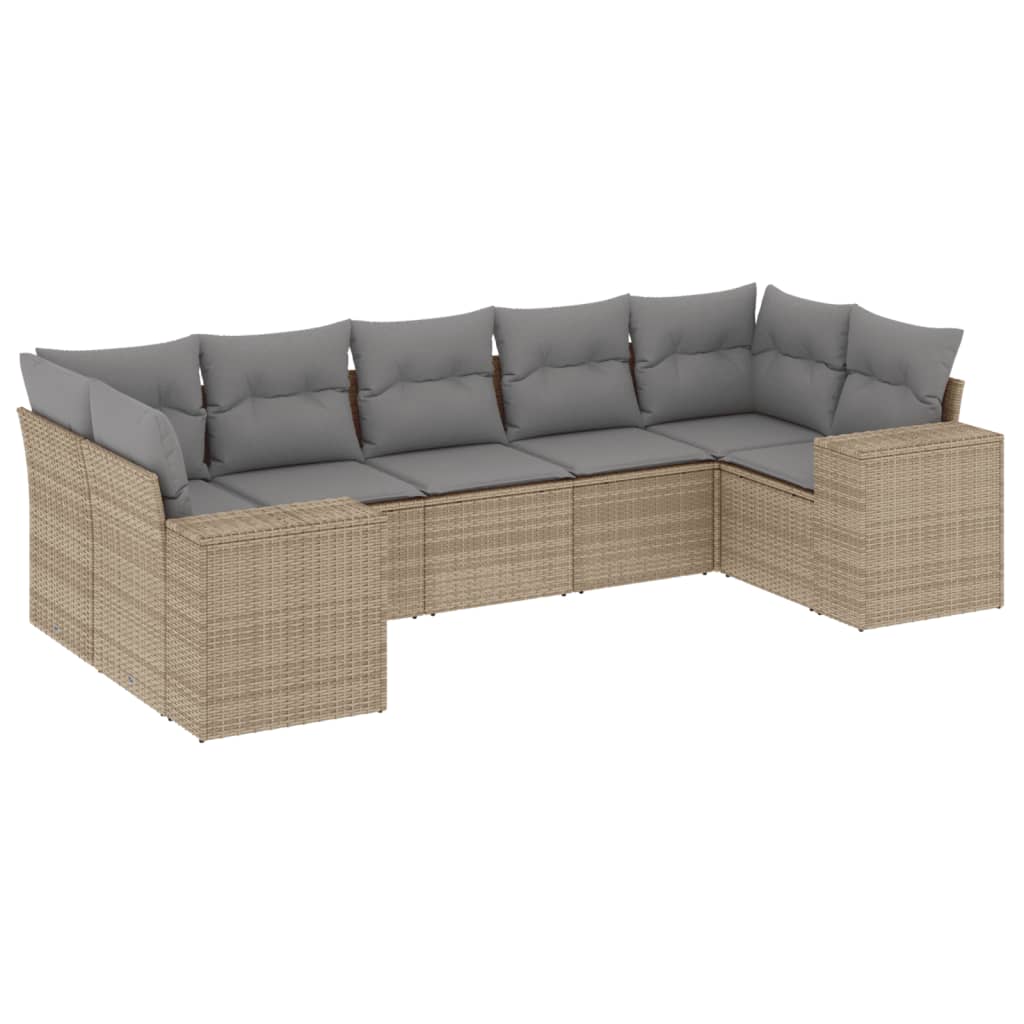 sofasæt til haven 7 dele med hynder polyrattan beige