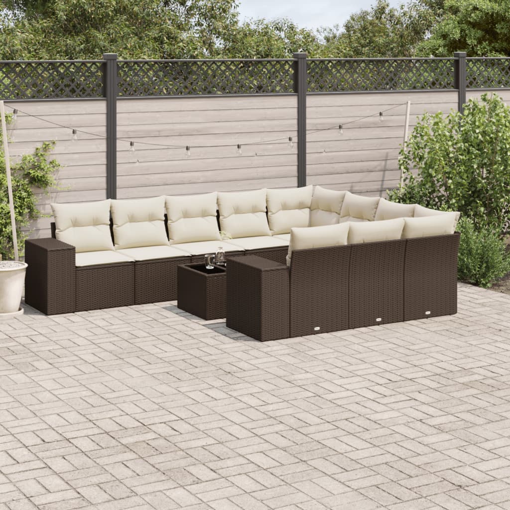 loungesæt til haven 11 dele med hynder polyrattan brun
