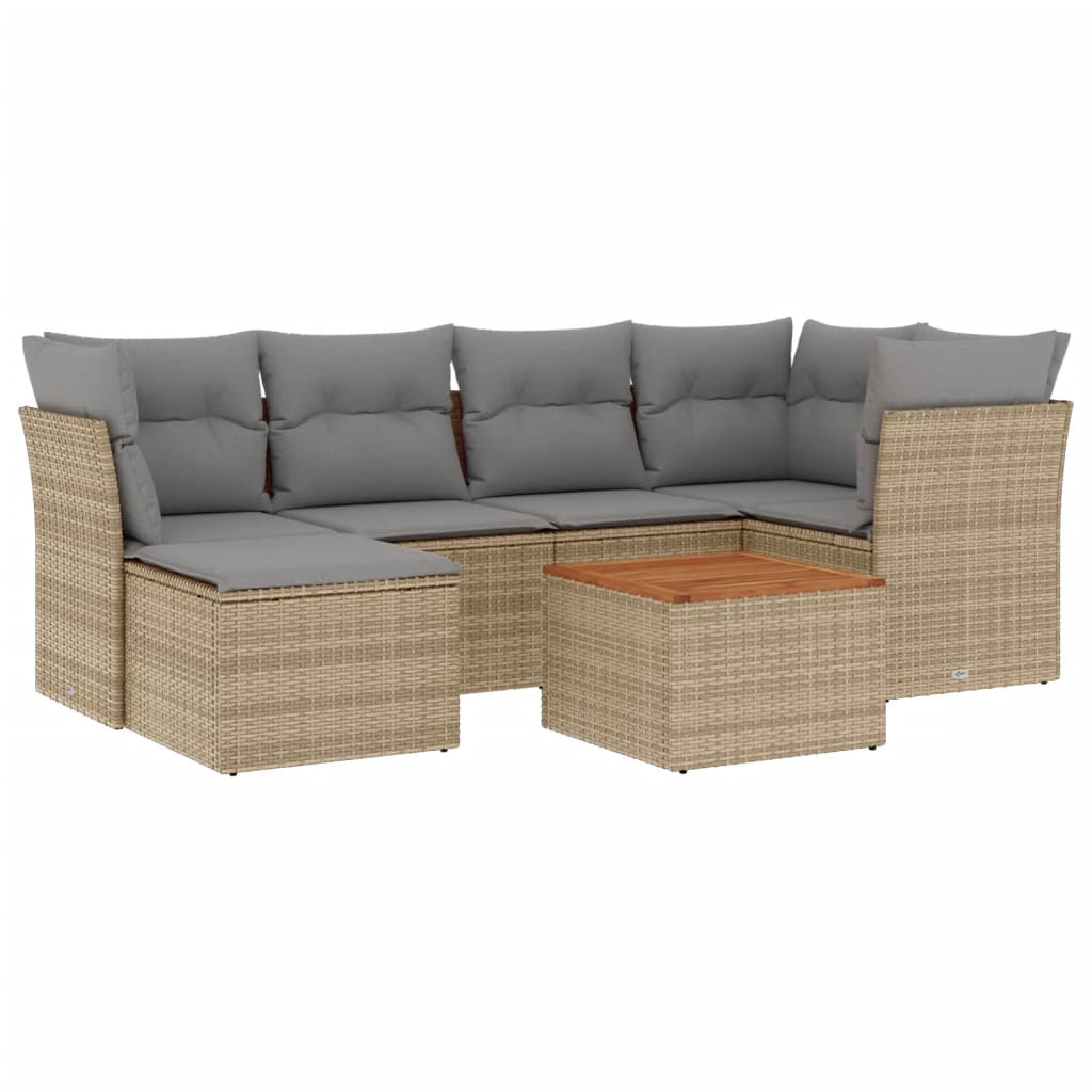 havesofasæt 7 dele med hynder polyrattan beige