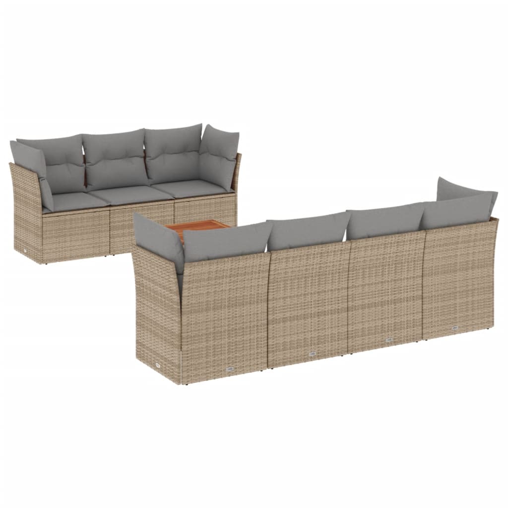havesofasæt 8 dele med hynder polyrattan beige
