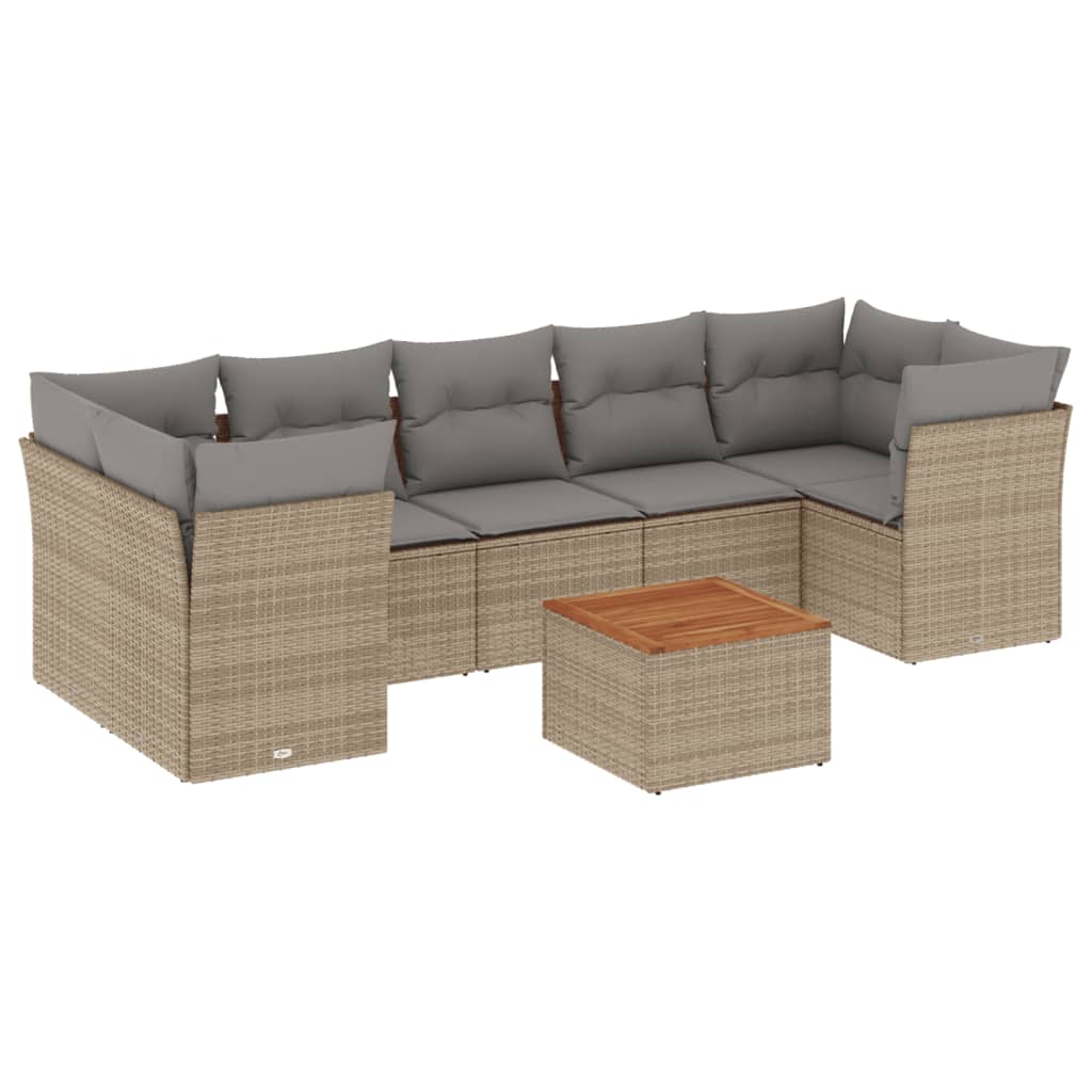 havesofasæt 8 dele med hynder polyrattan beige
