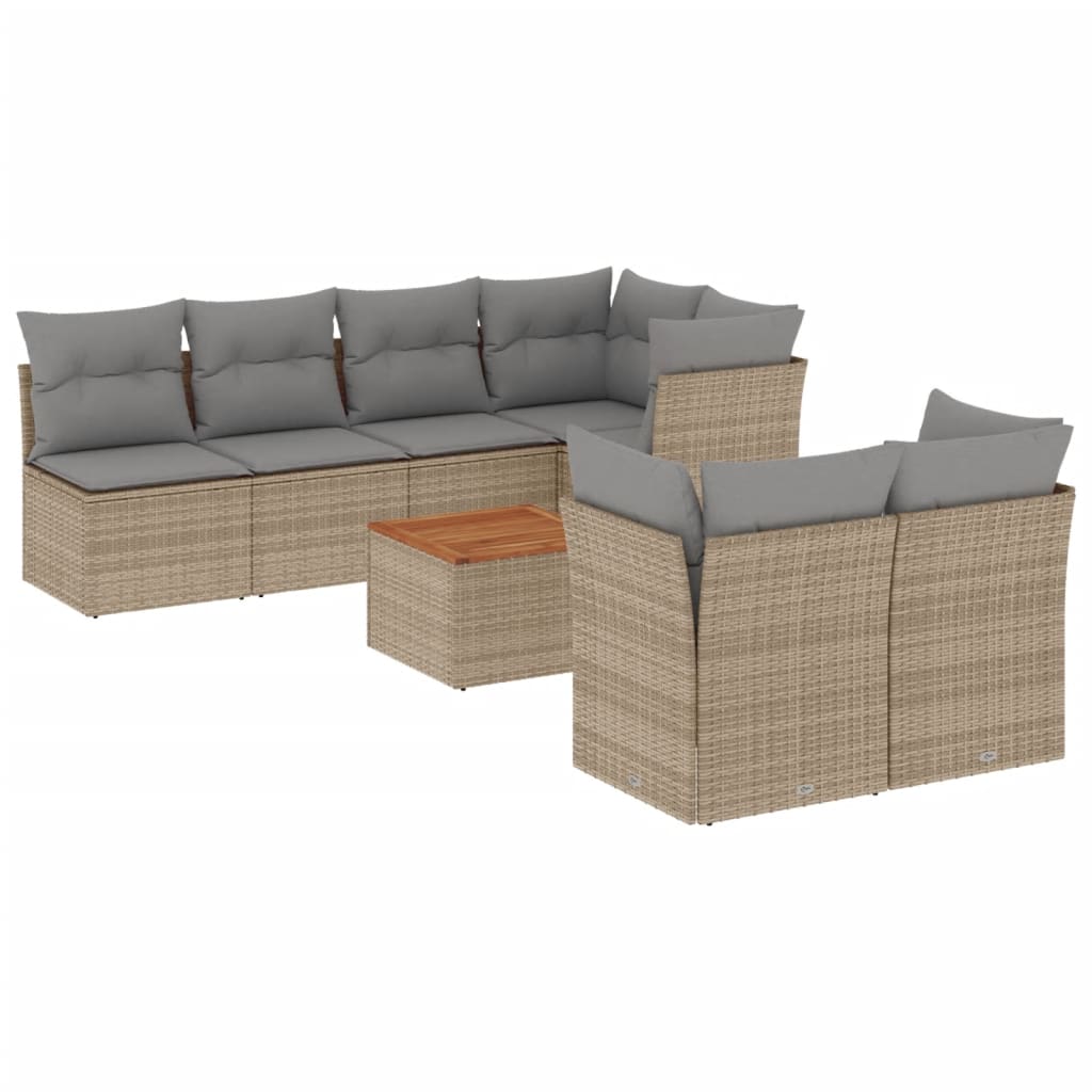 havesofasæt 8 dele med hynder polyrattan beige