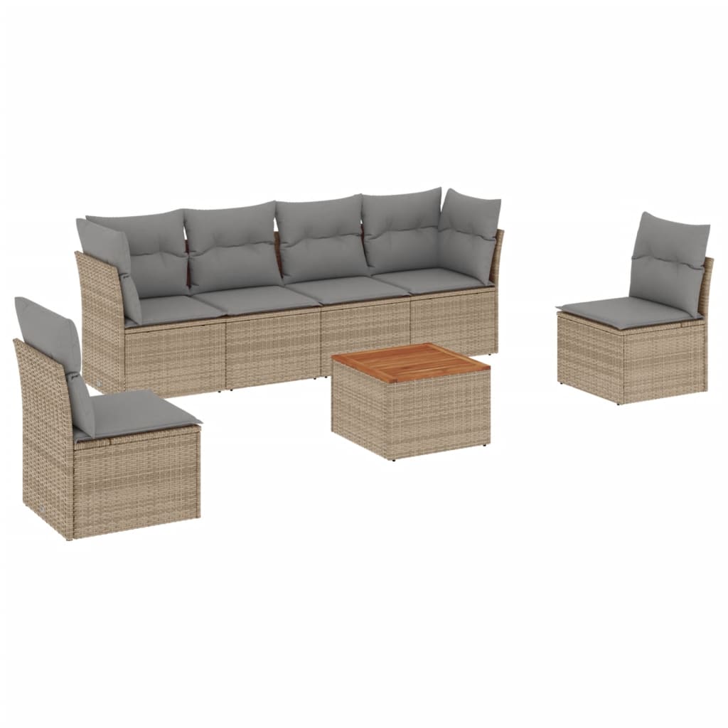havesofasæt 7 dele med hynder polyrattan beige