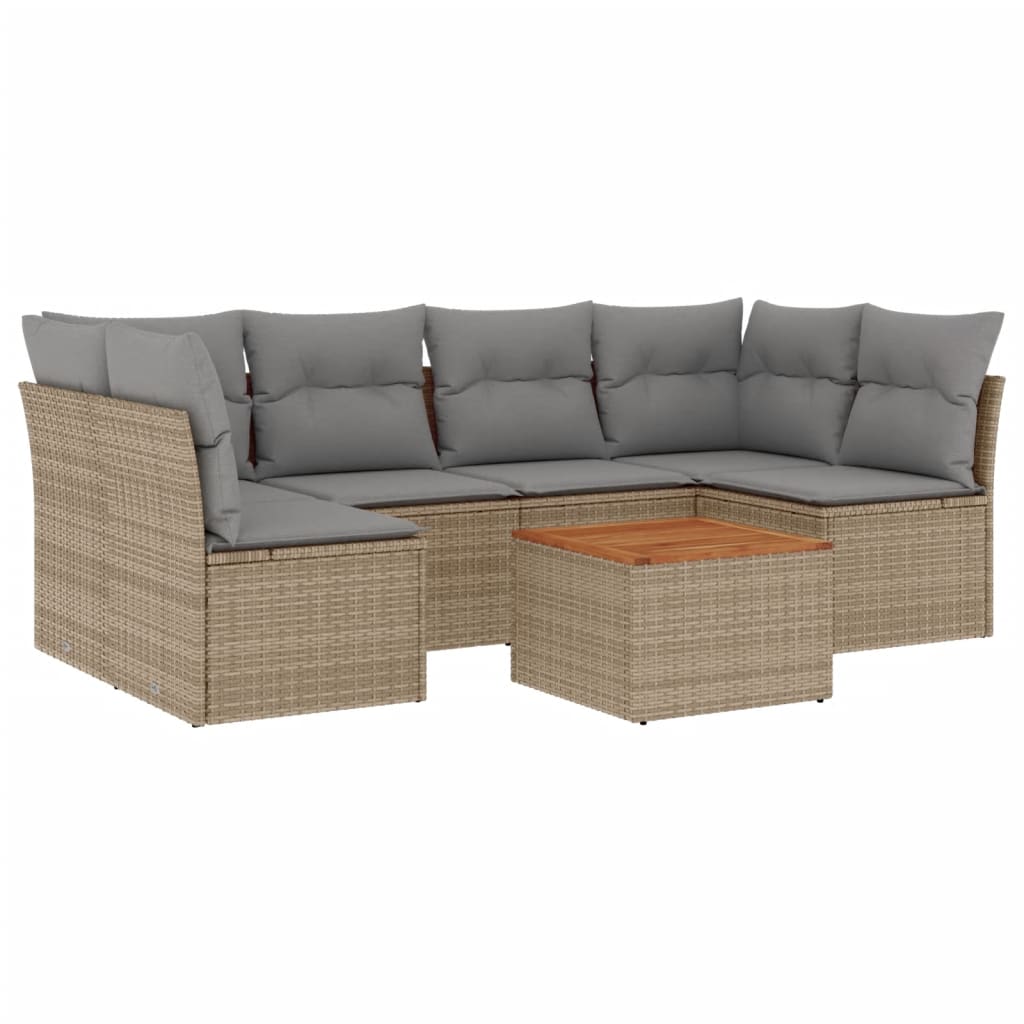 havesofasæt 7 dele med hynder polyrattan beige