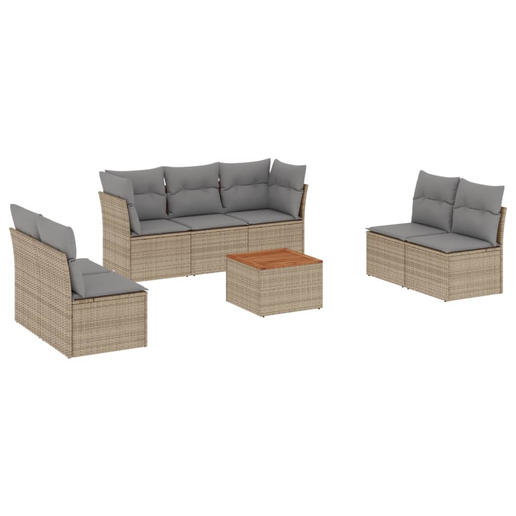 havesofasæt 8 dele med hynder polyrattan beige