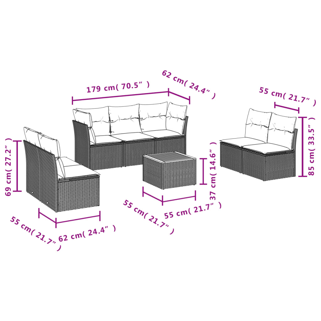 havesofasæt 8 dele med hynder polyrattan beige