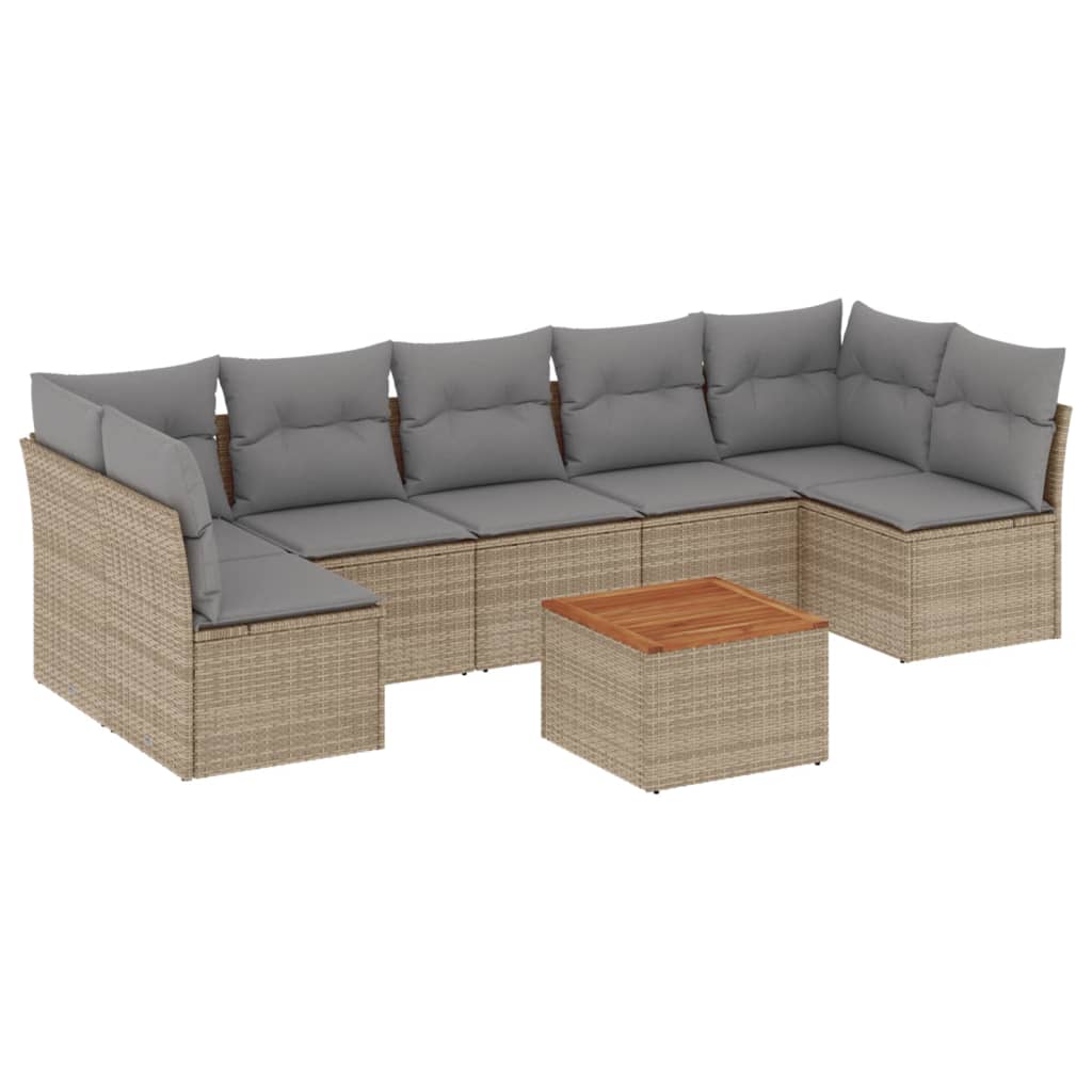 havesofasæt 8 dele med hynder polyrattan beige