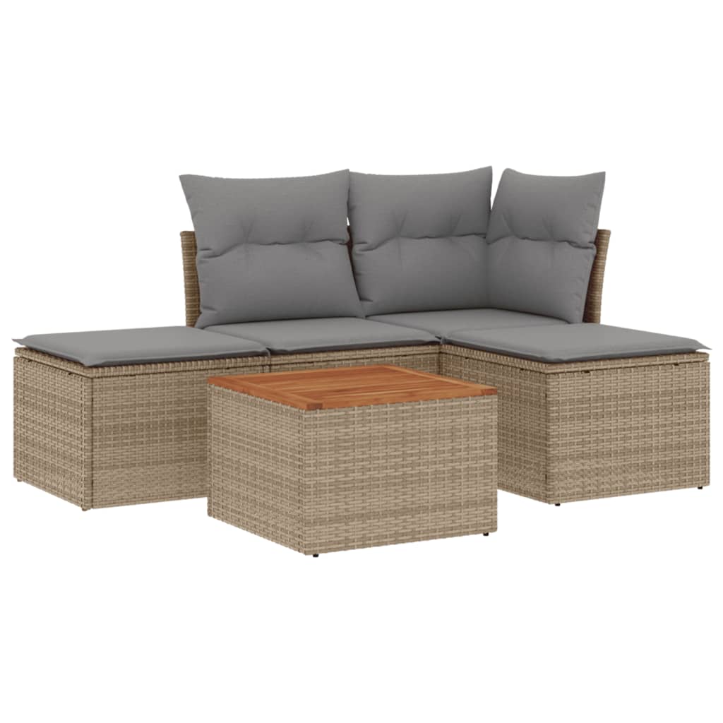 havesofasæt 5 dele med hynder polyrattan beige
