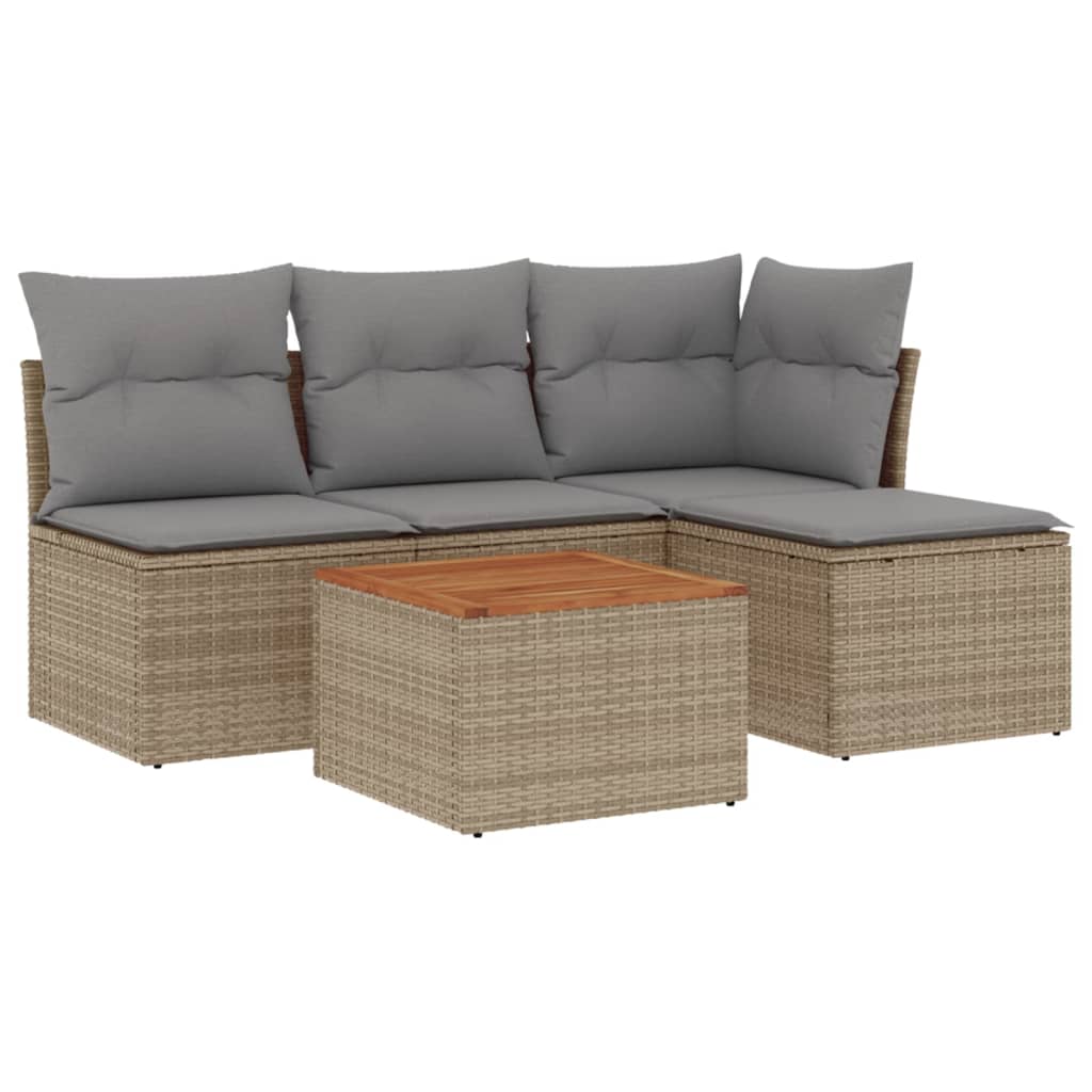 havesofasæt 5 dele med hynder polyrattan beige