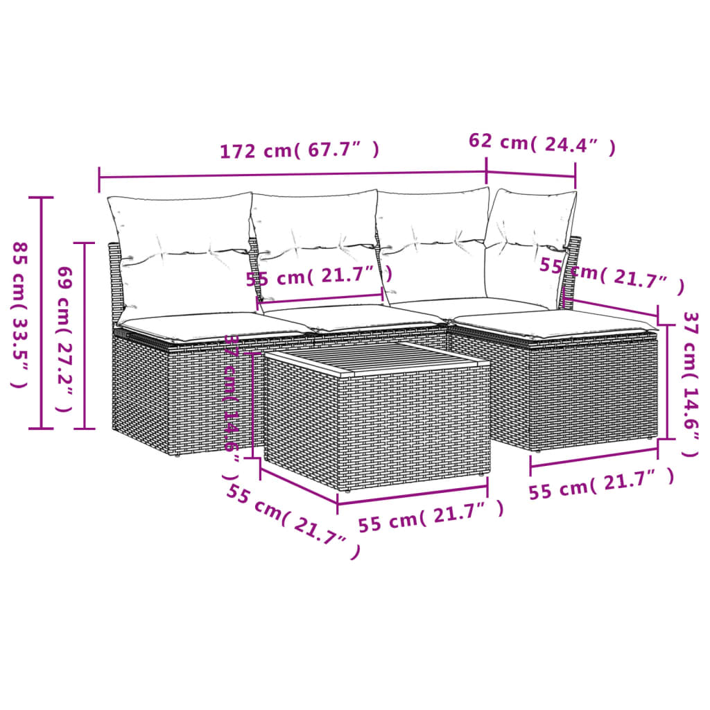 havesofasæt 5 dele med hynder polyrattan beige