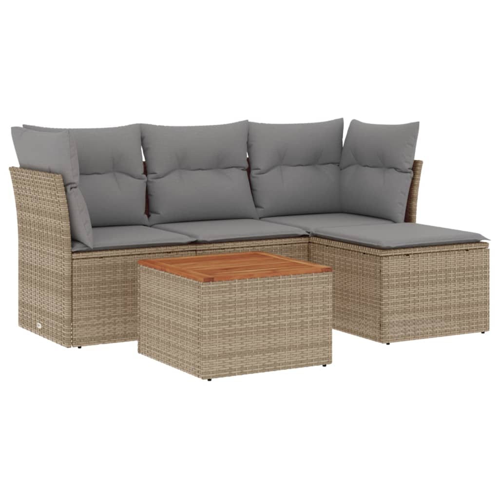 havesofasæt 5 dele med hynder polyrattan beige