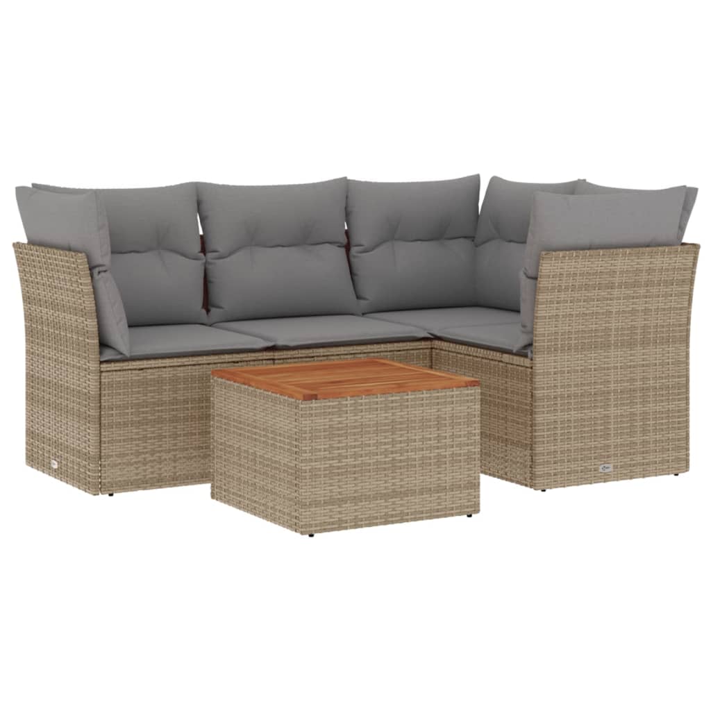 havesofasæt 5 dele med hynder polyrattan beige