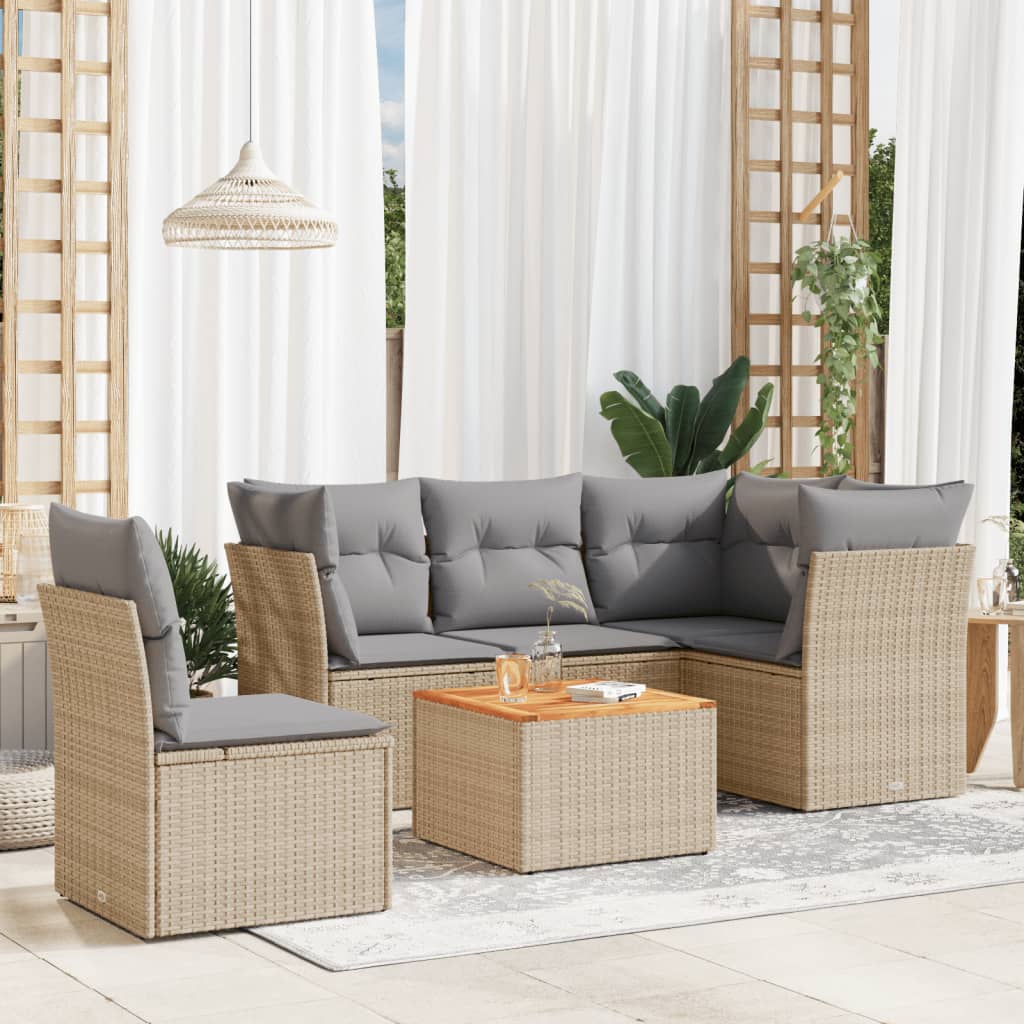 havesofasæt 6 dele med hynder polyrattan beige