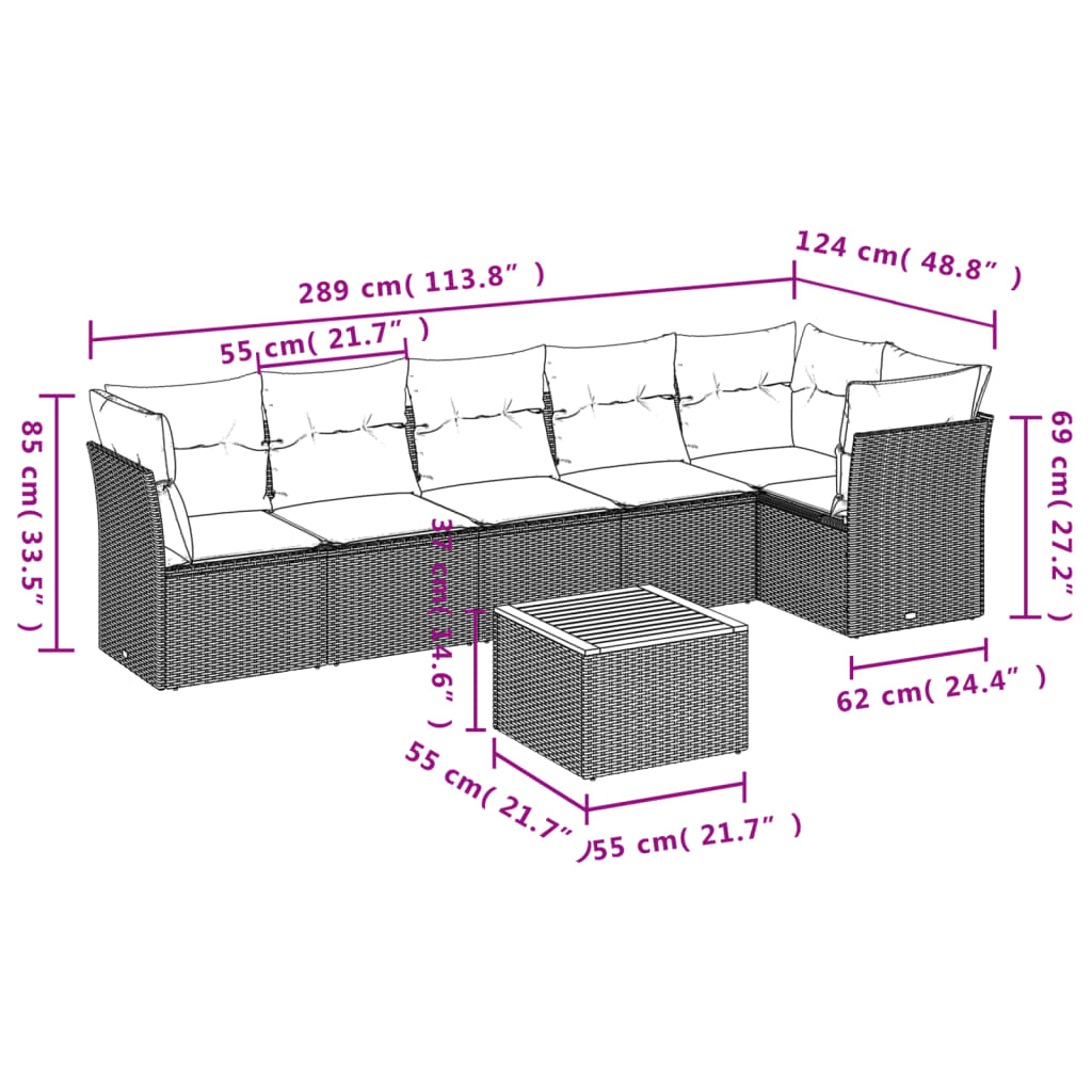 havesofasæt 7 dele med hynder polyrattan beige