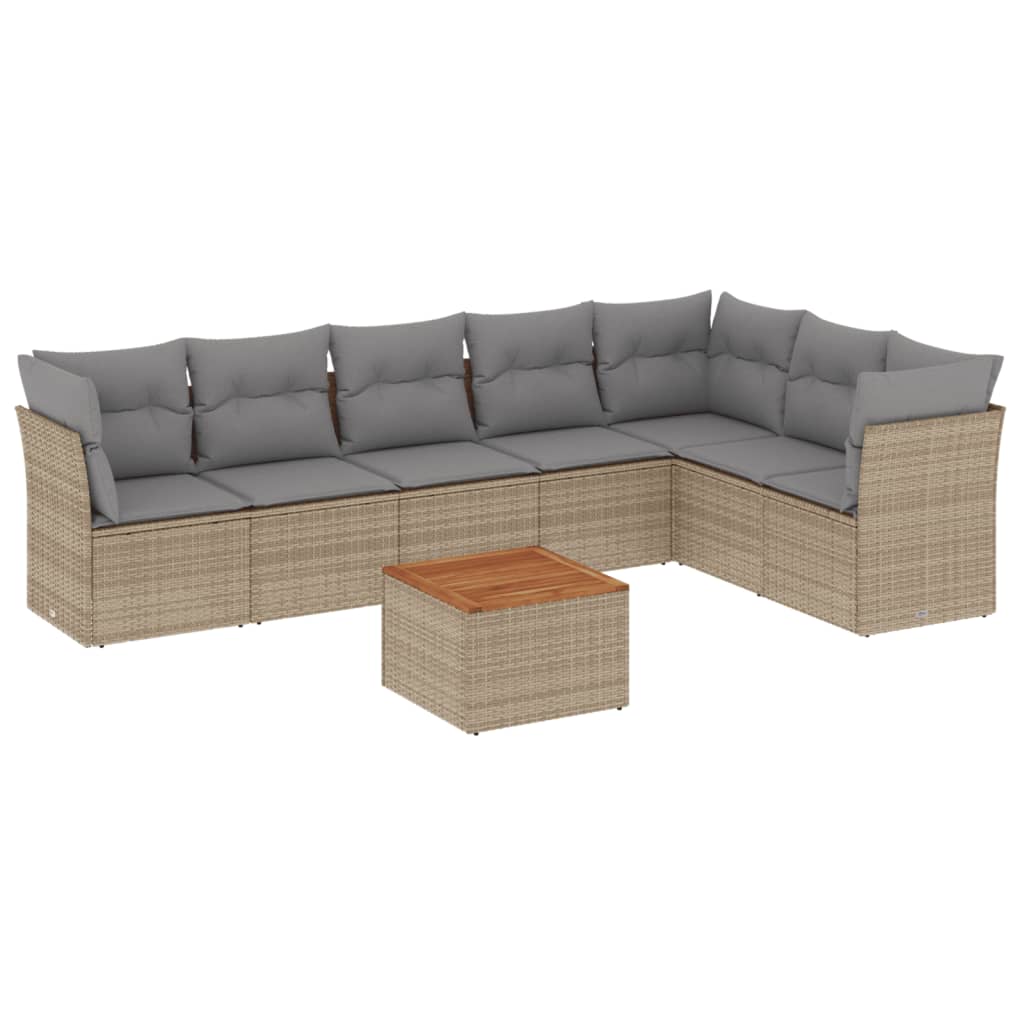 havesofasæt 8 dele med hynder polyrattan beige