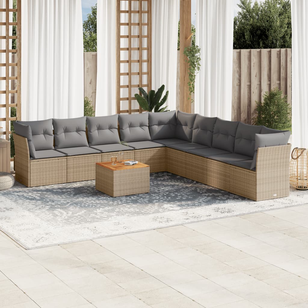 havesofasæt 10 dele med hynder polyrattan beige