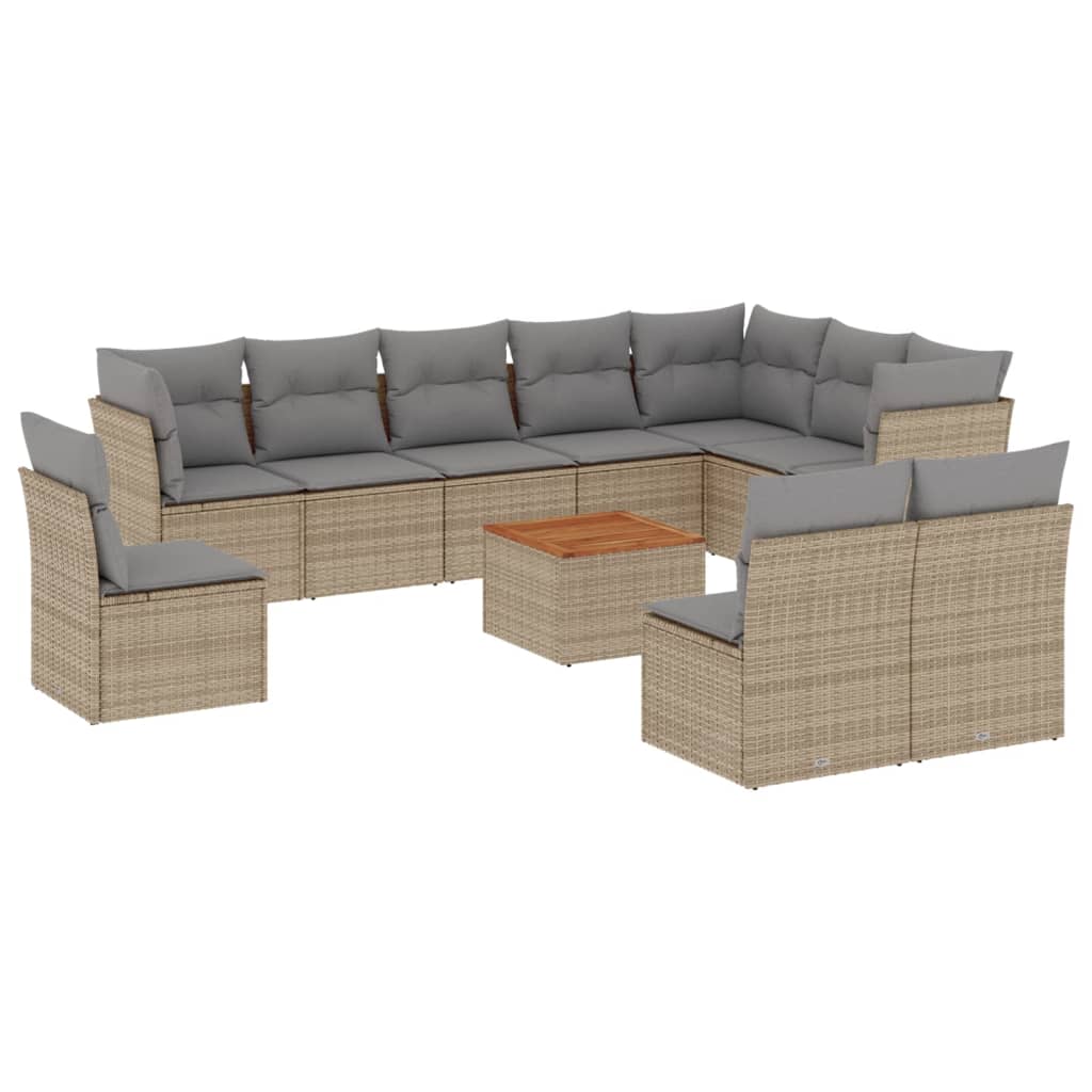 havesofasæt 11 dele med hynder polyrattan beige