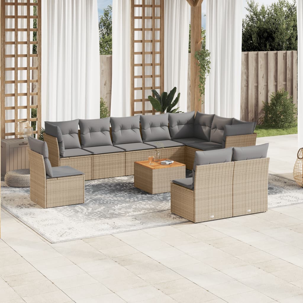 havesofasæt 11 dele med hynder polyrattan beige