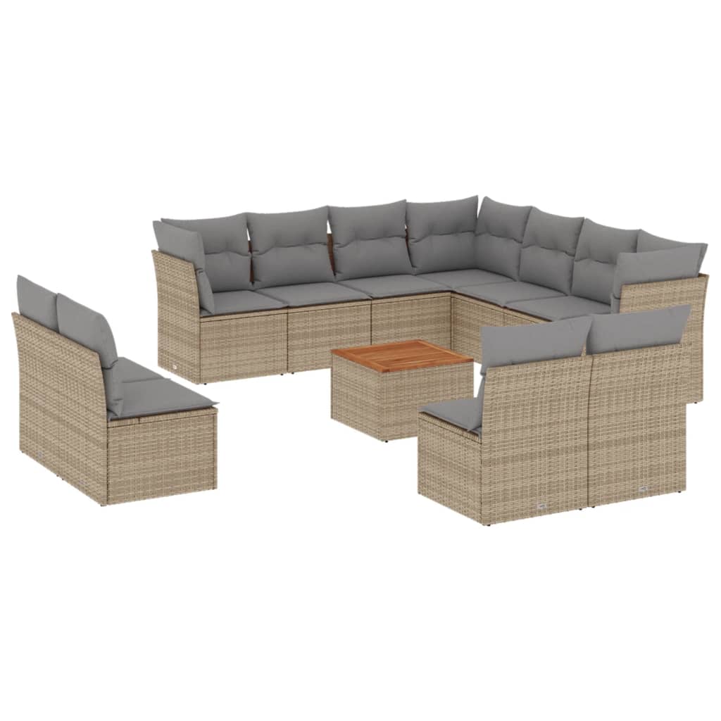 havesofasæt 12 dele med hynder polyrattan beige
