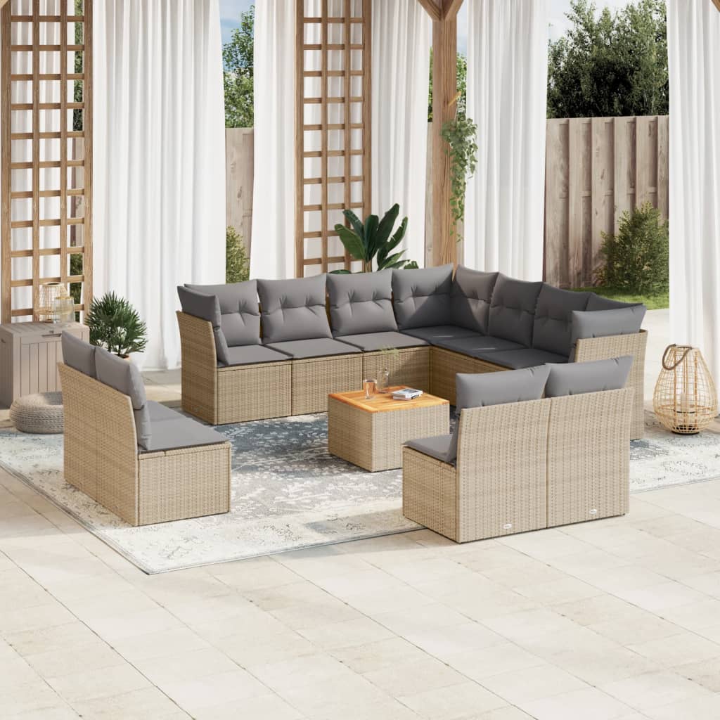 havesofasæt 12 dele med hynder polyrattan beige