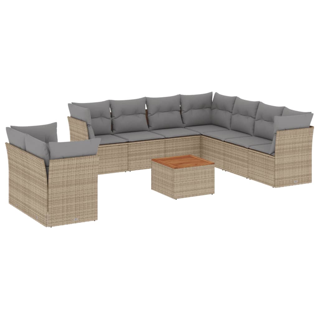 havesofasæt 11 dele med hynder polyrattan beige