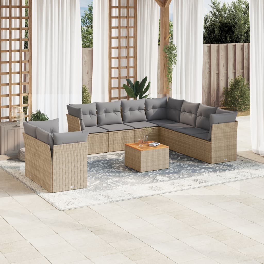 havesofasæt 11 dele med hynder polyrattan beige