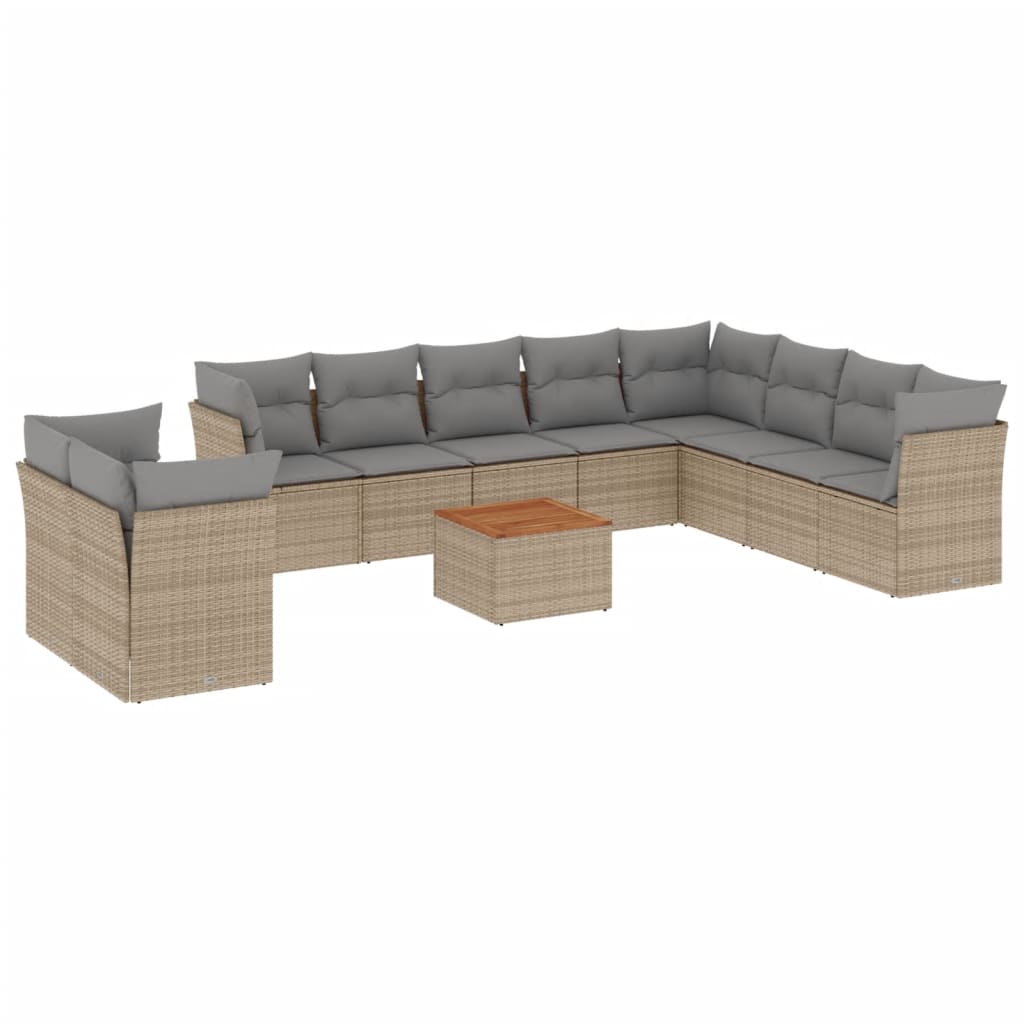 havesofasæt 11 dele med hynder polyrattan beige