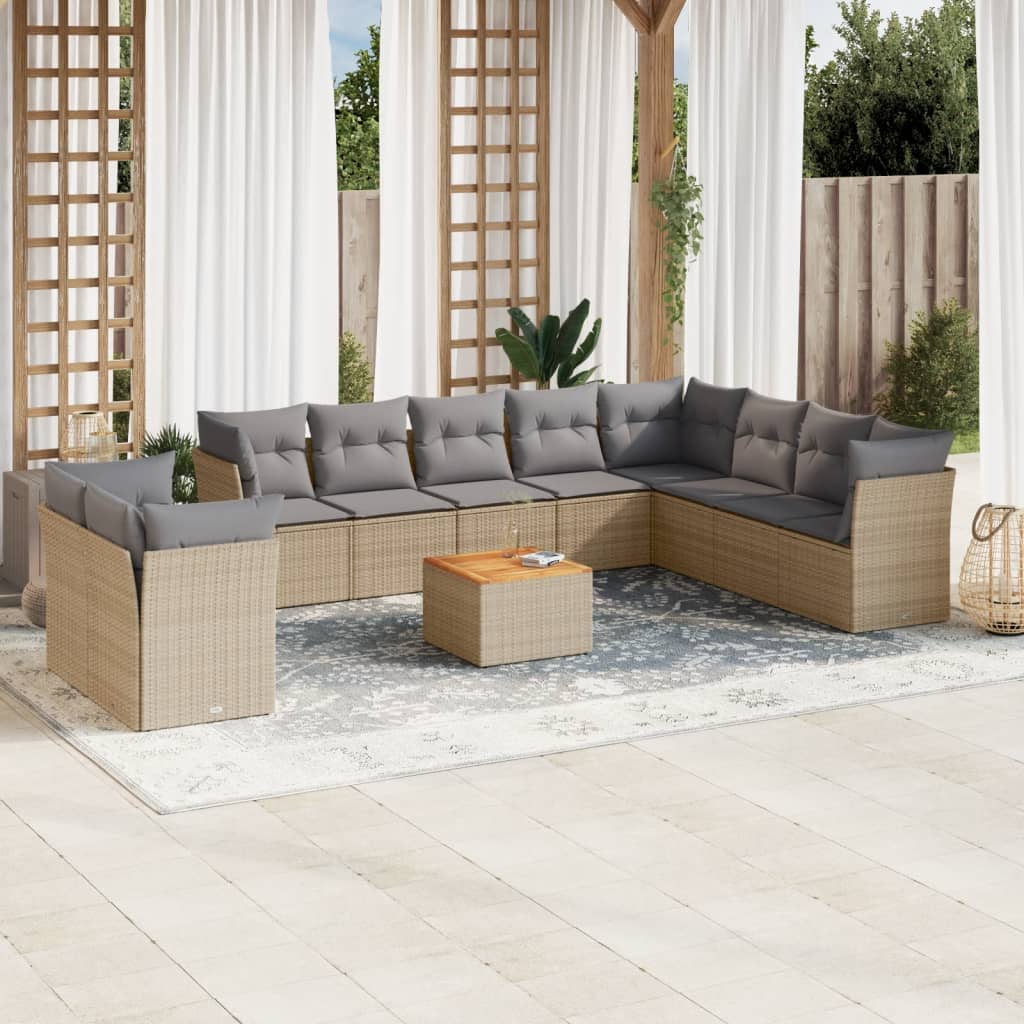 havesofasæt 11 dele med hynder polyrattan beige
