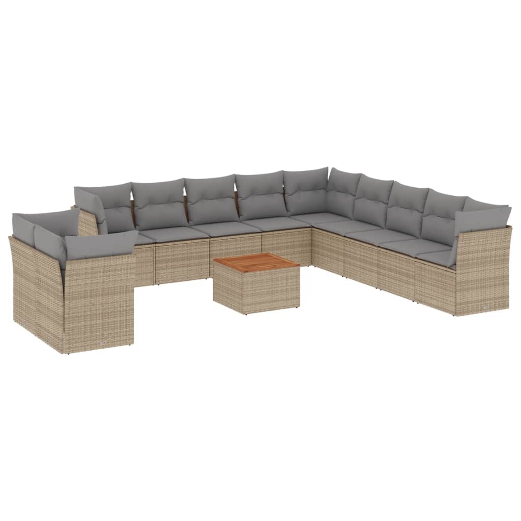havesofasæt 12 dele med hynder polyrattan beige