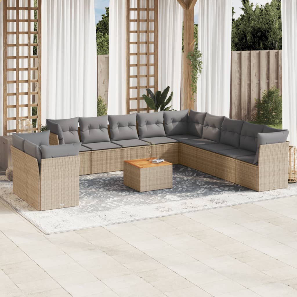 havesofasæt 12 dele med hynder polyrattan beige