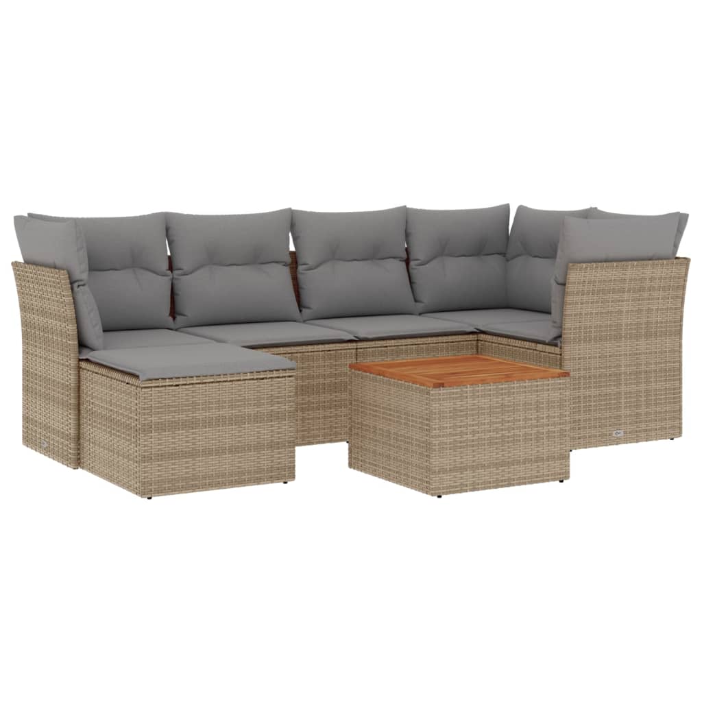 havesofasæt 7 dele med hynder polyrattan beige